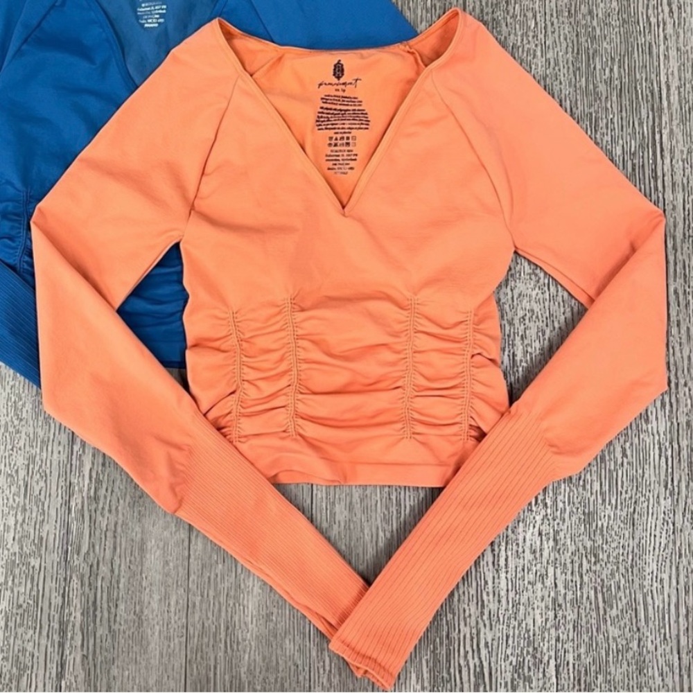 NWOT Free People Good Karma Ruched Layer Top Orange Cayenne Size XSMALL
